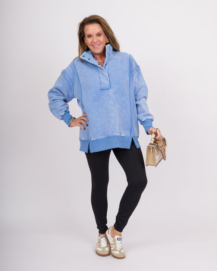 Light Blue Snap Neck Vintage Pullover