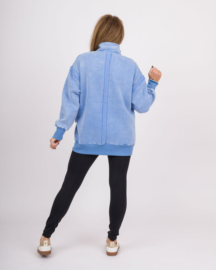 Light Blue Snap Neck Vintage Pullover