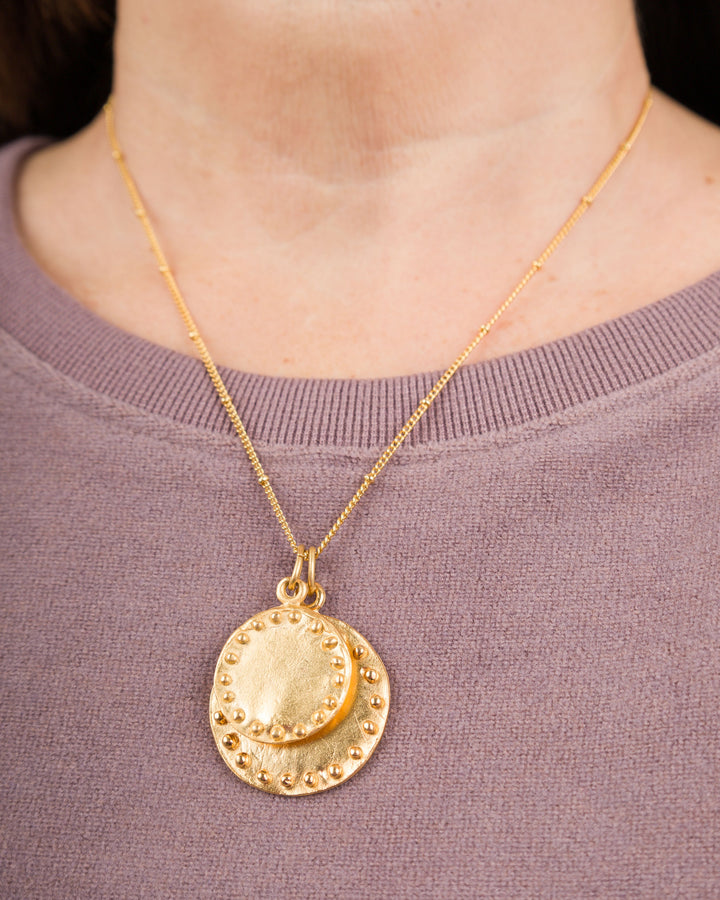 Susan Shaw Double Circle with Dots - Chain Necklace - Gold