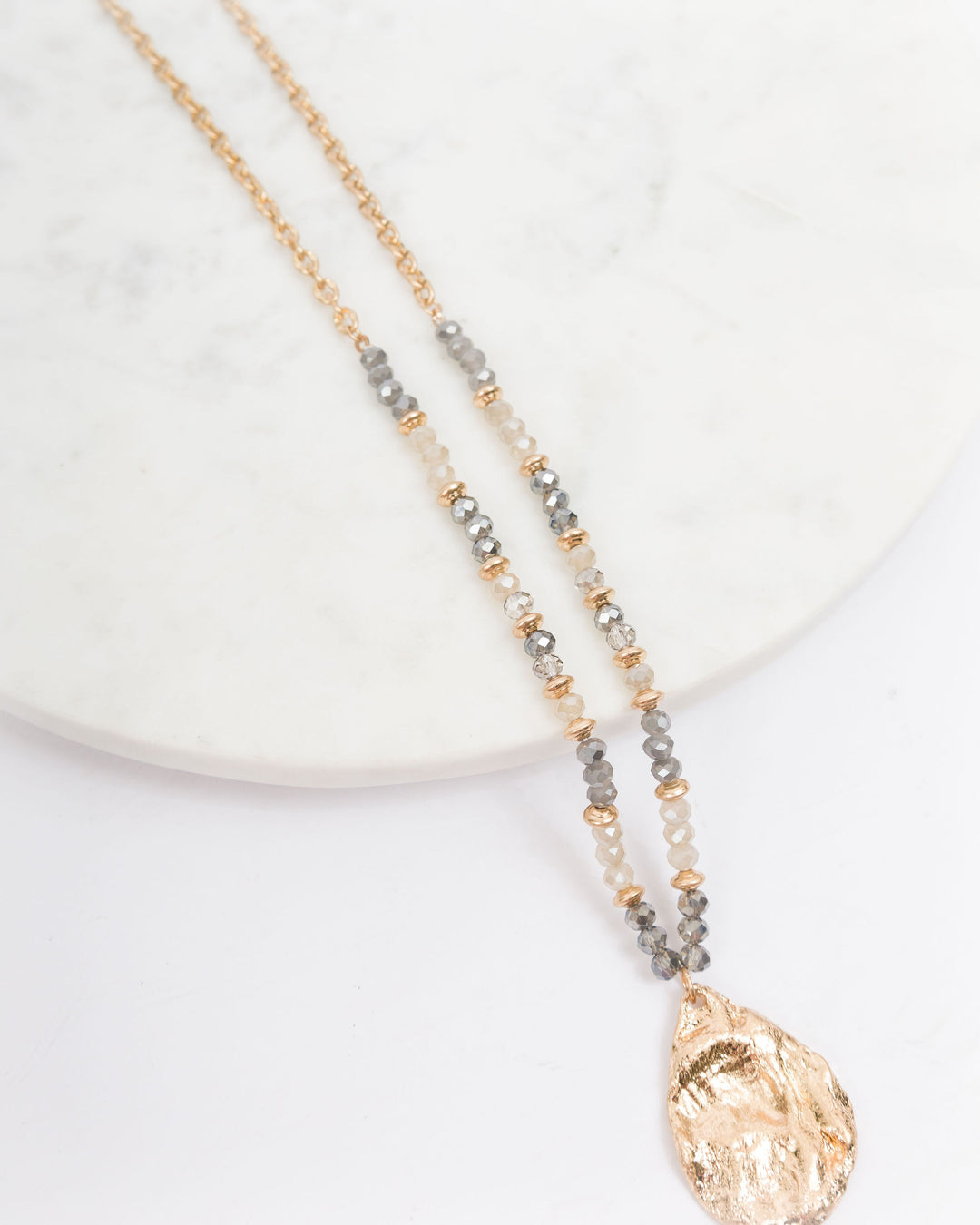 Beaded Texture Teardrop Necklace