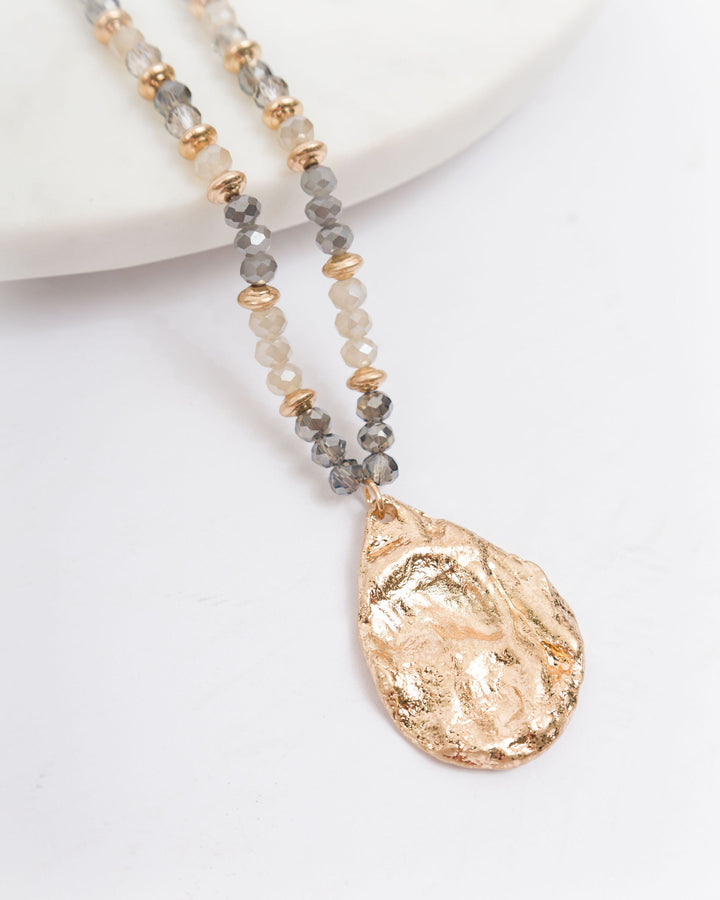 Beaded Texture Teardrop Necklace