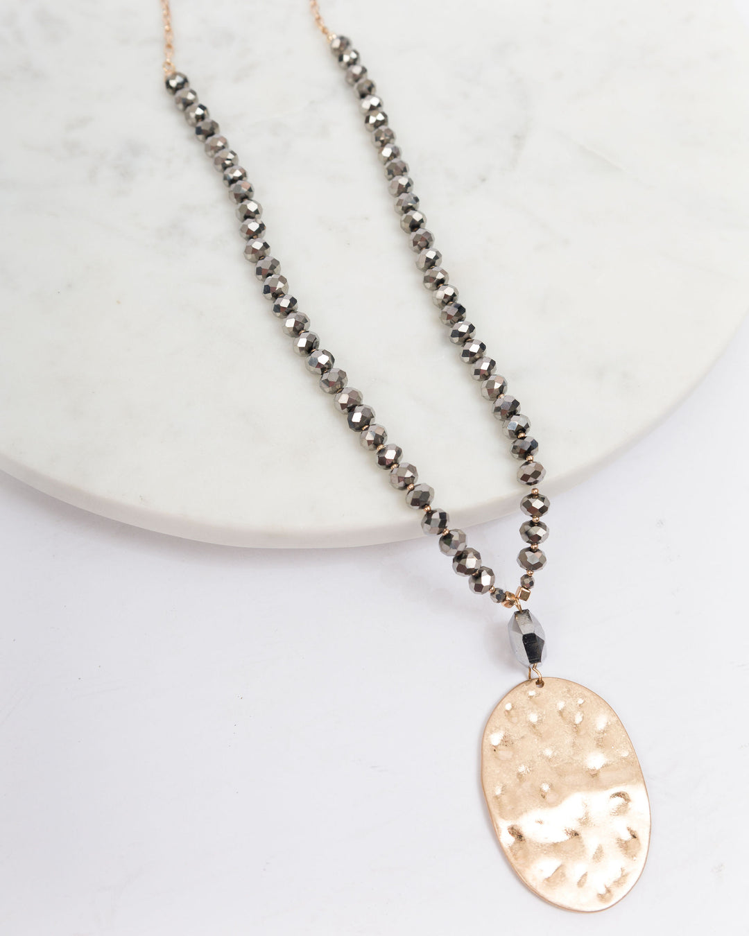 SM Long Beaded Necklace with Large Oval Gold Pendant