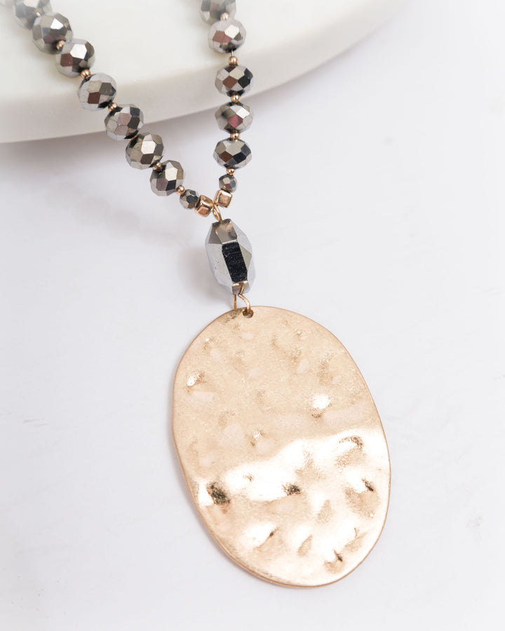 SM Long Beaded Necklace with Large Oval Gold Pendant