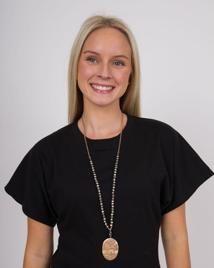 SM Long Beaded Necklace with Large Oval Gold Pendant