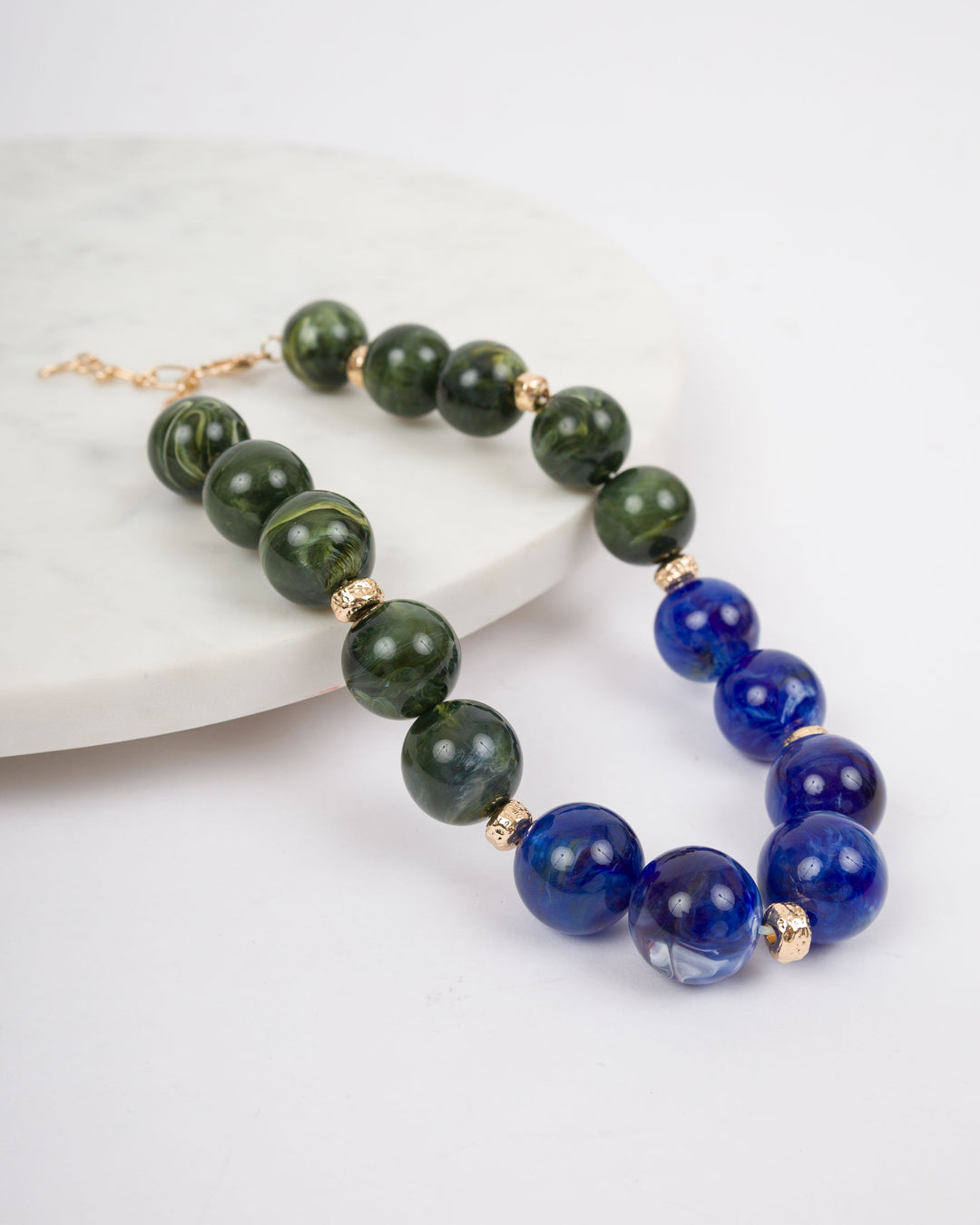 2 Color Big Ball Necklace - Blue and Green