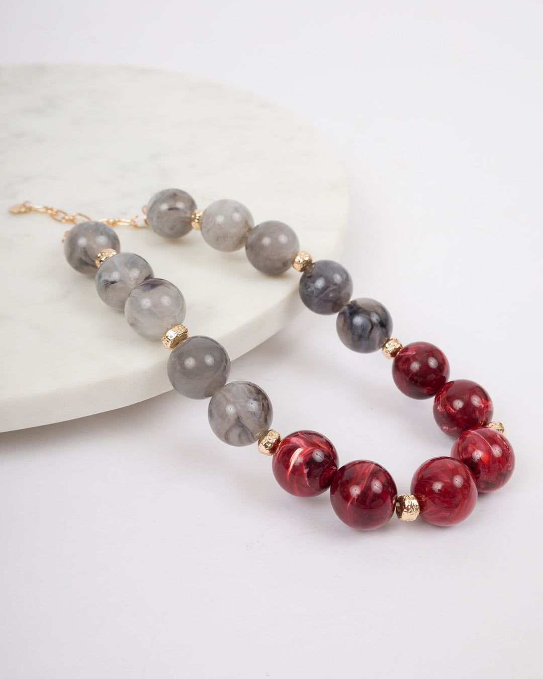 2 Color Big Ball Necklace - Grey and Red