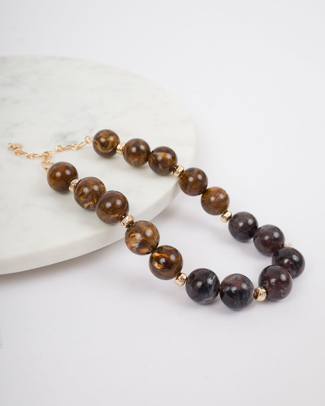 2 Color Big Ball Necklace - Brown and Grey