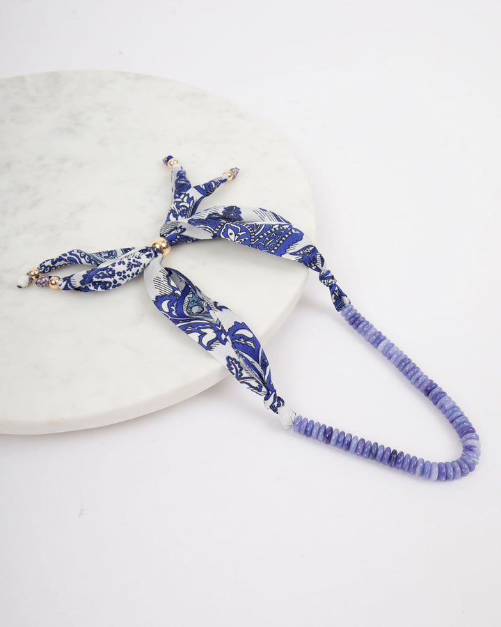 Colored Beads with Scarf Necklace - Blue