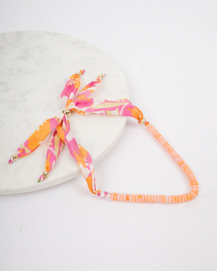 Colored Beads with Scarf Necklace - Orange
