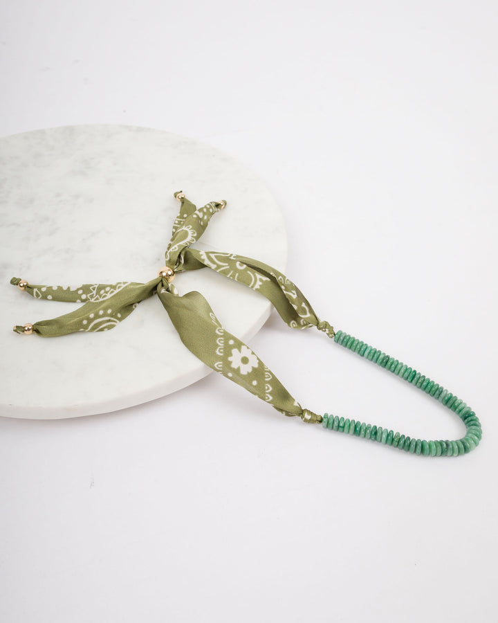 Colored Beads with Scarf Necklace - Green