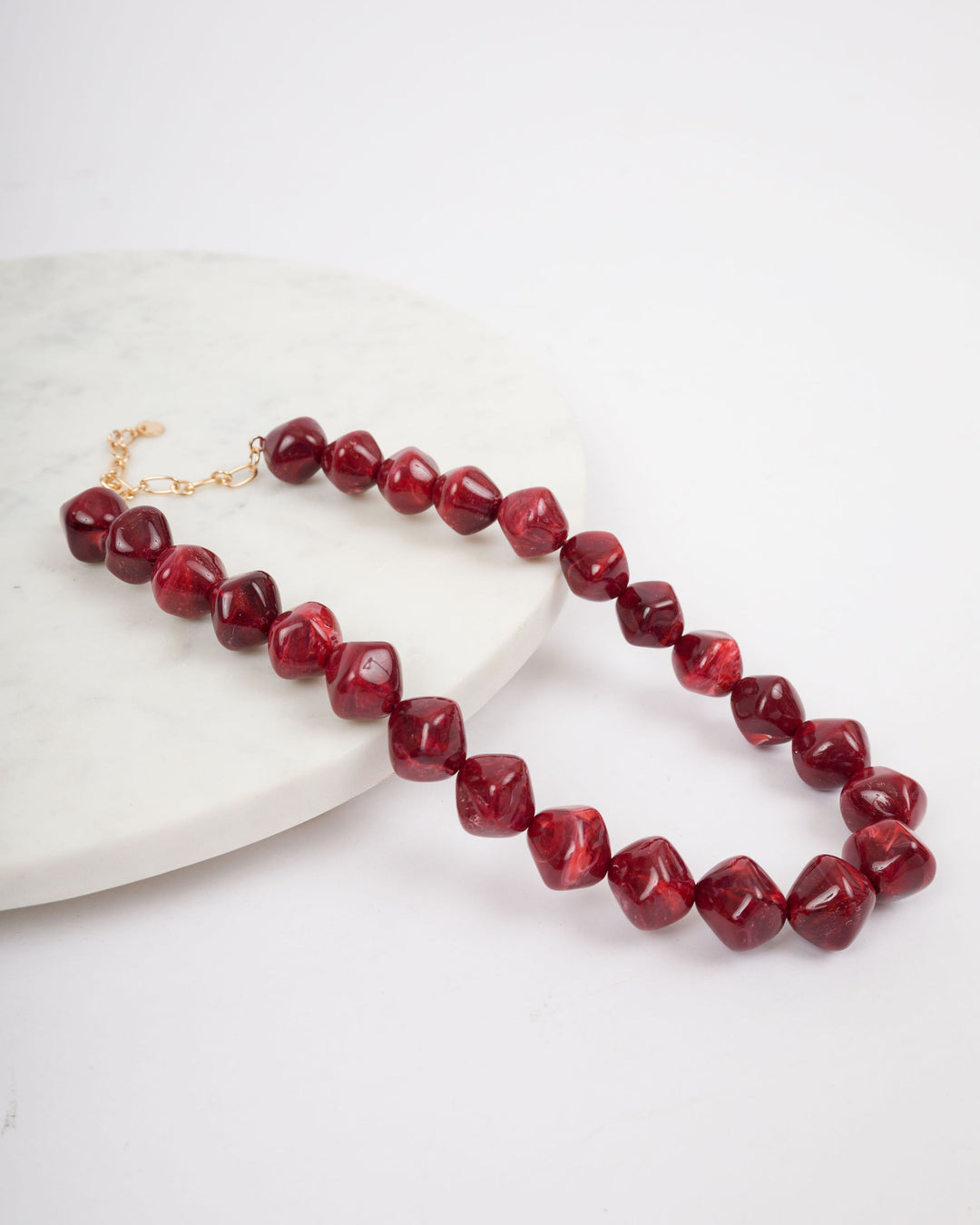 Marble Pebble Stone Necklace - Red
