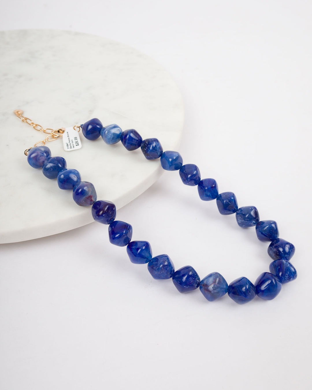 Marble Pebble Stone Necklace - Blue
