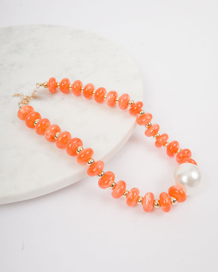 Pearl Accent Rondelle Bead Necklace - Orange