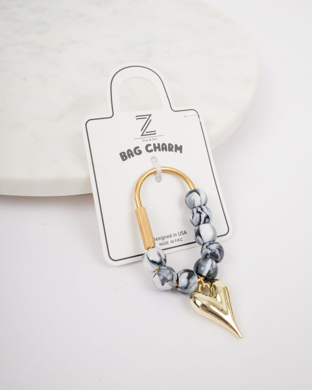 Purse Bag Small Heart Charm - Black Marble
