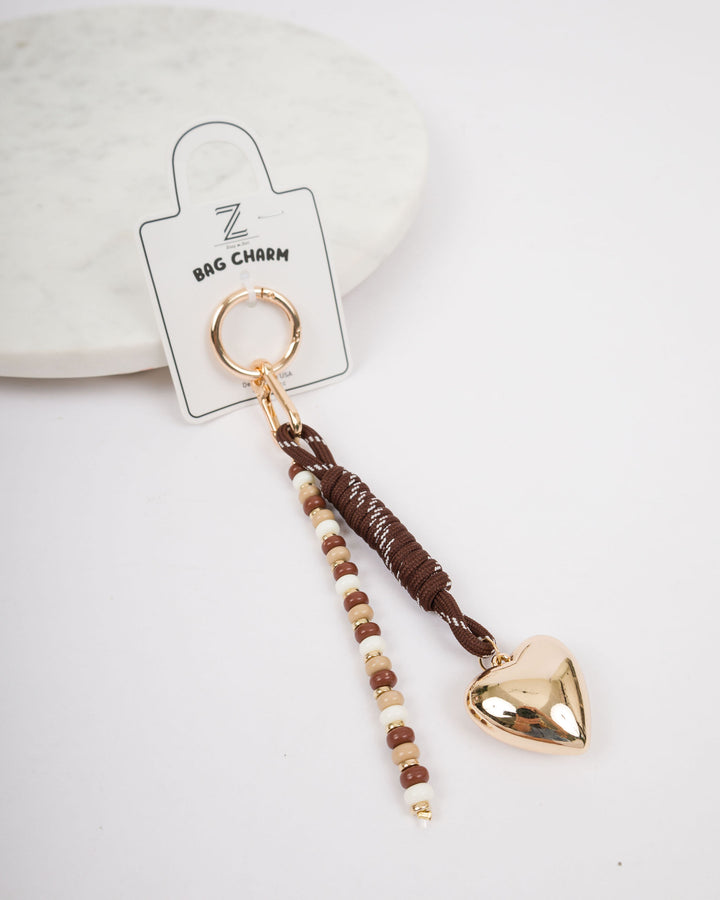 Purse Bag Heart Charm - Brown