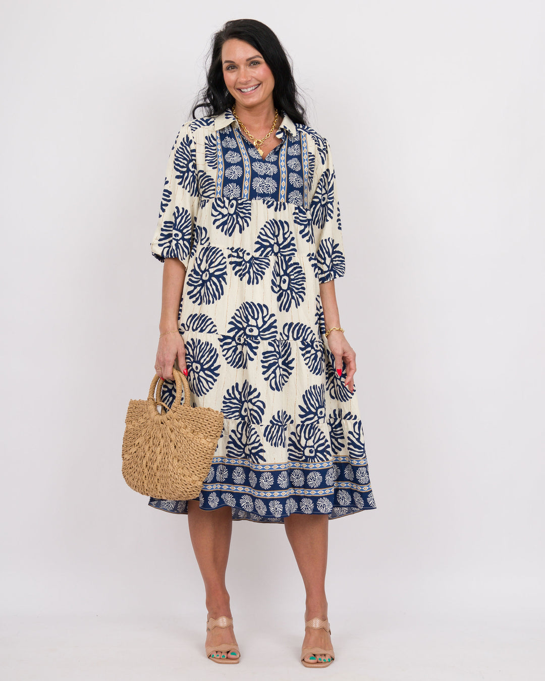 Maude Navy Midi Dress Navy