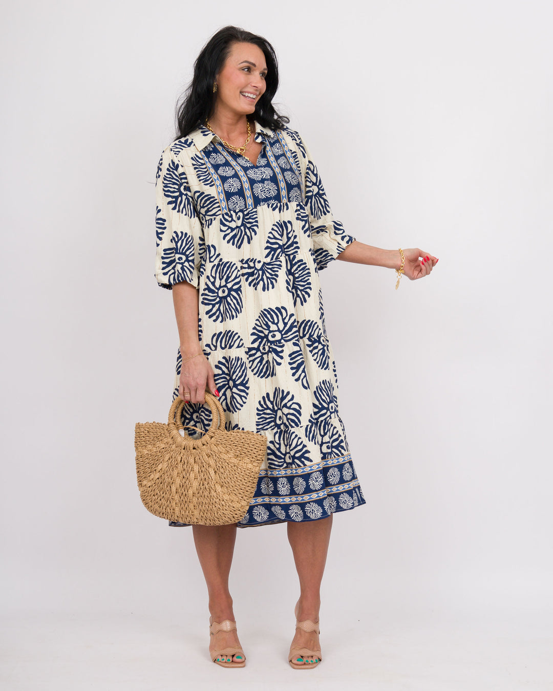 Maude Navy Midi Dress Navy