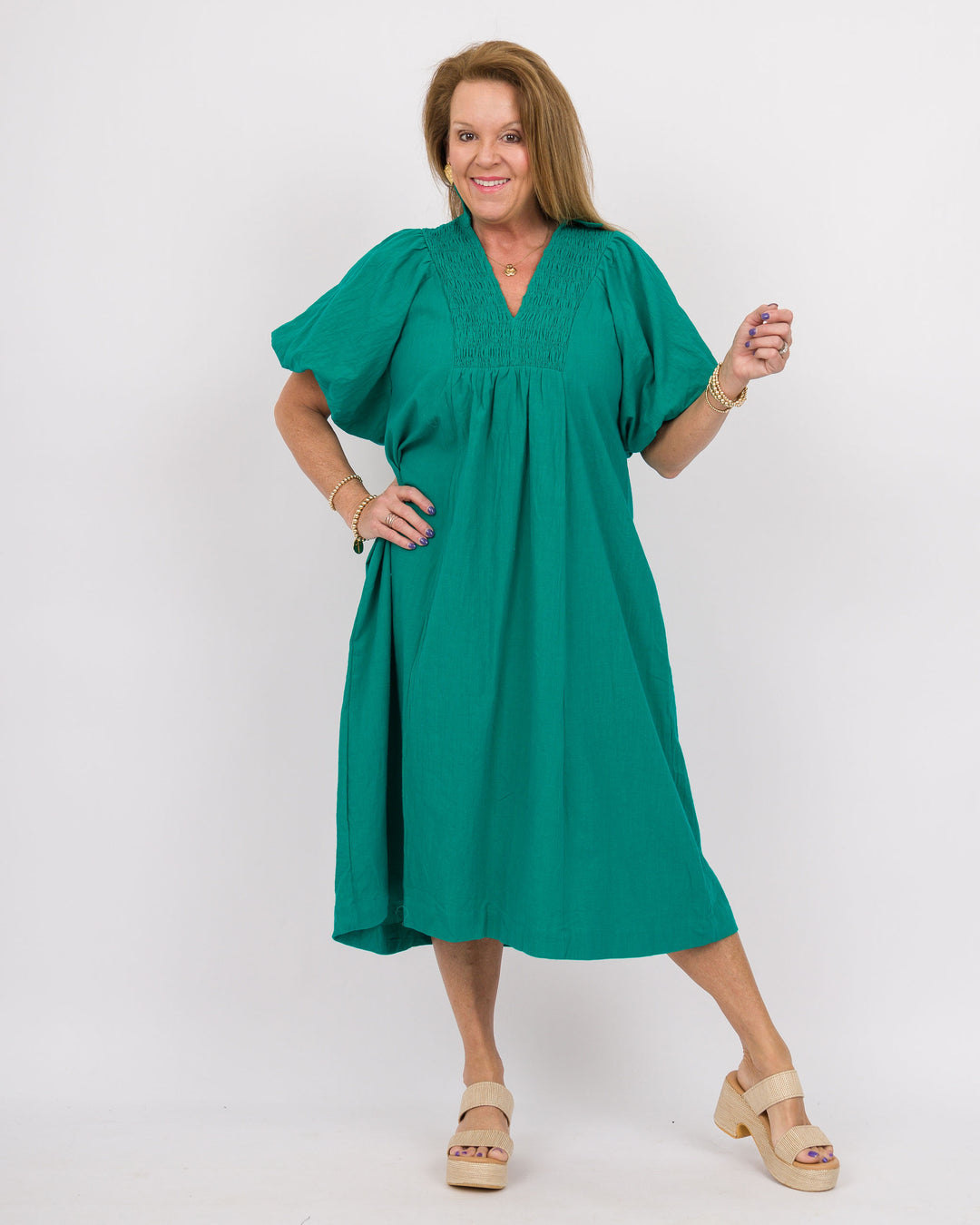 Jade Smocked Yoke Midi Dress