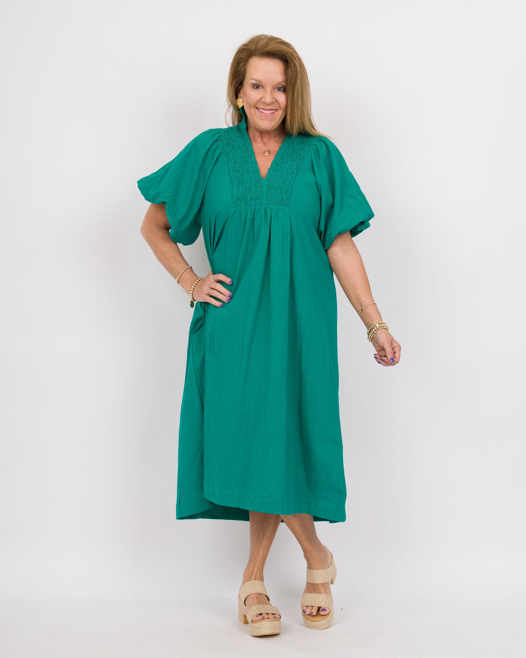 Jade Smocked Yoke Midi Dress