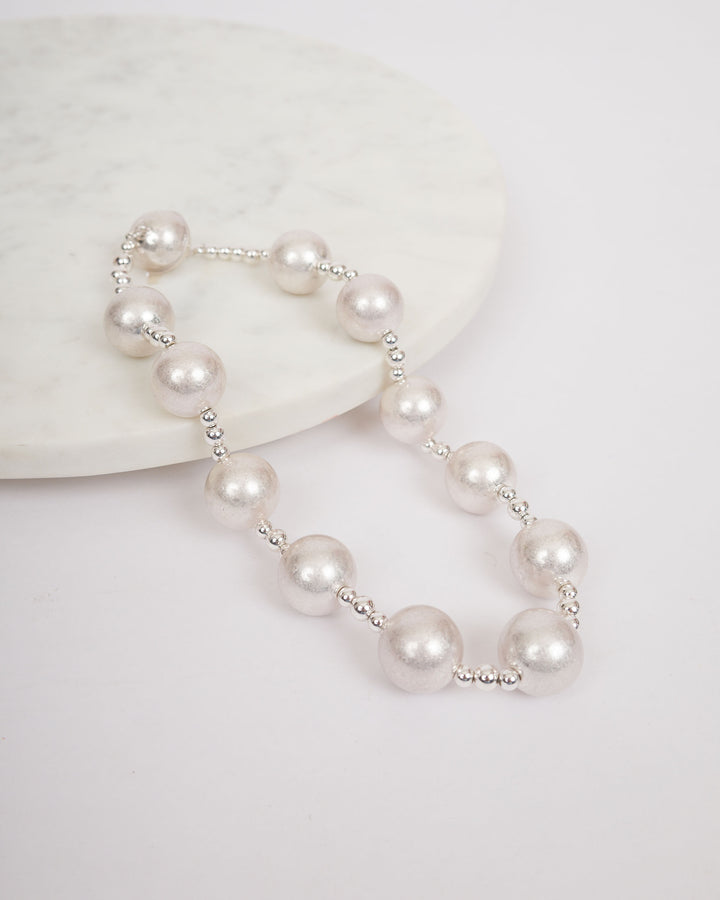 20mm Pearl Ball and Small Silver Bead Necklace