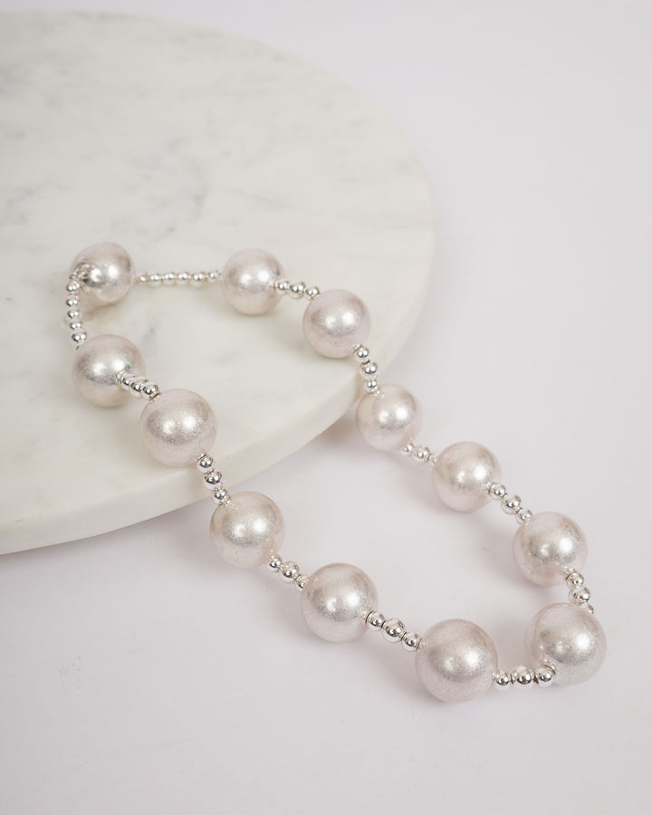20mm Pearl Ball and Small Silver Bead Necklace