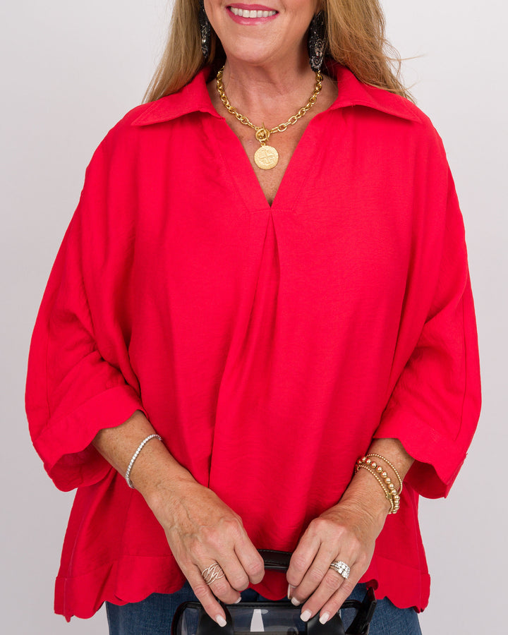 Della Scalloped Top - Tomato