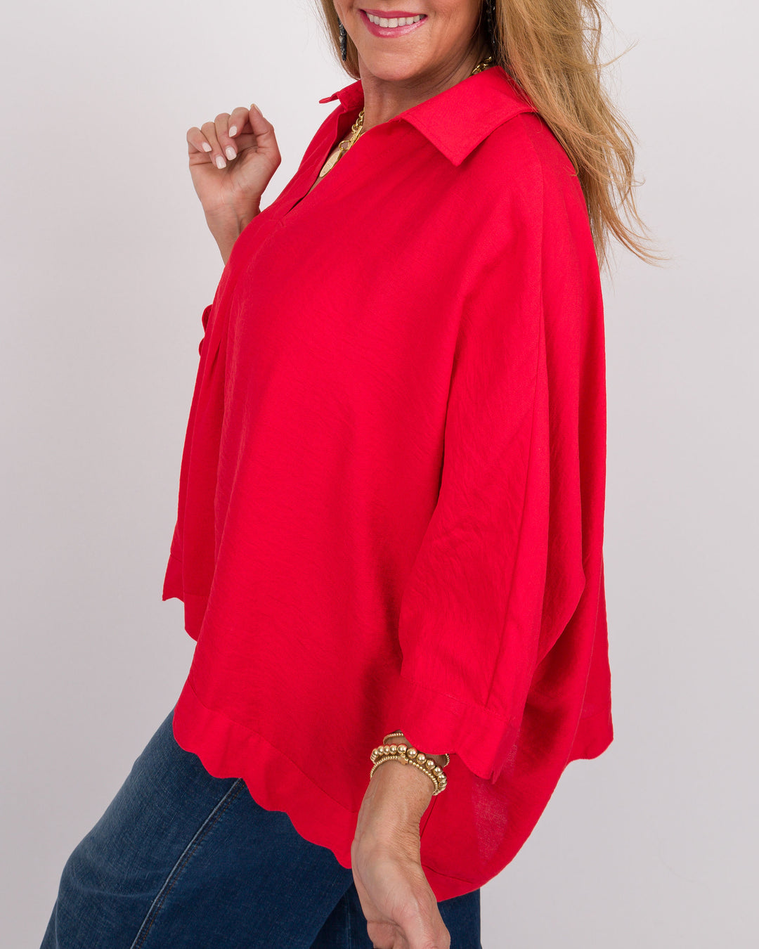 Della Scalloped Top - Tomato