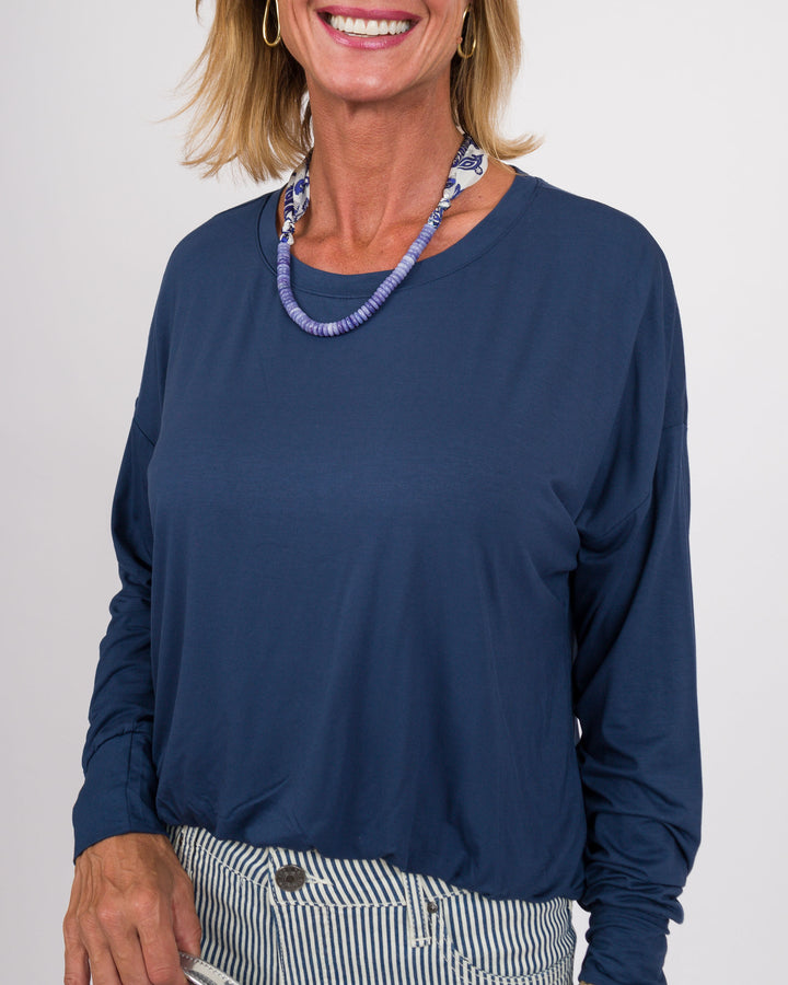 Casey Bamboo Bubble Top - Navy