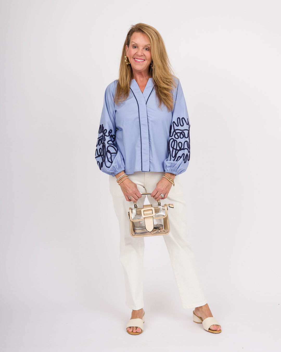 Blue Soutache Embroidered Top
