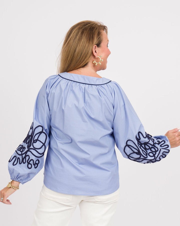 Blue Soutache Embroidered Top