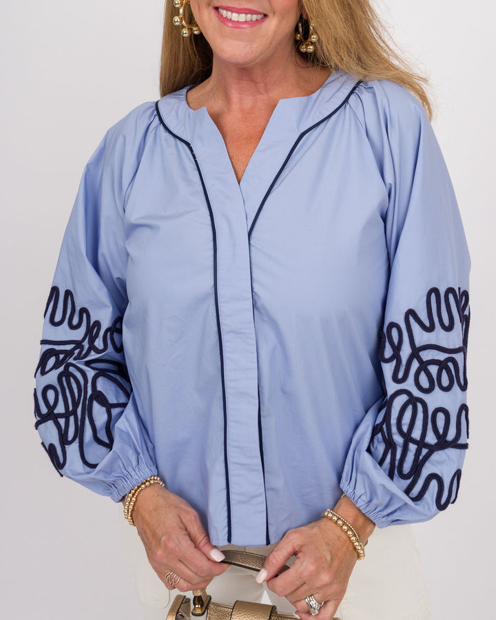 Blue Soutache Embroidered Top