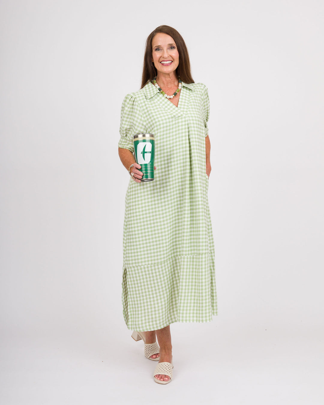 Sage Gingham Check Midi Dress