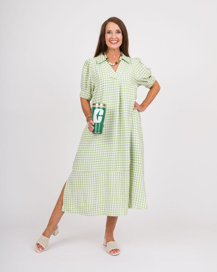 Sage Gingham Check Midi Dress