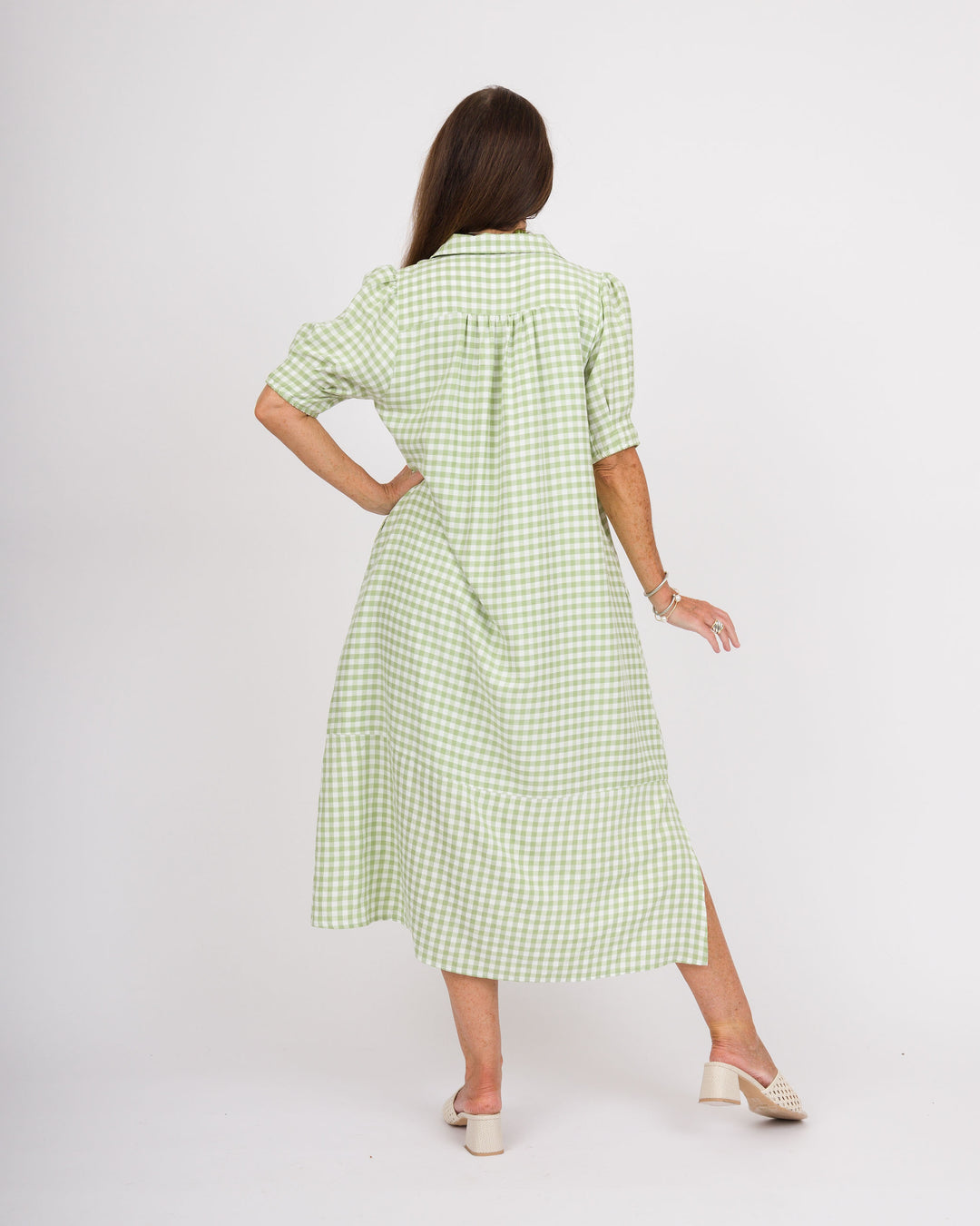 Sage Gingham Check Midi Dress