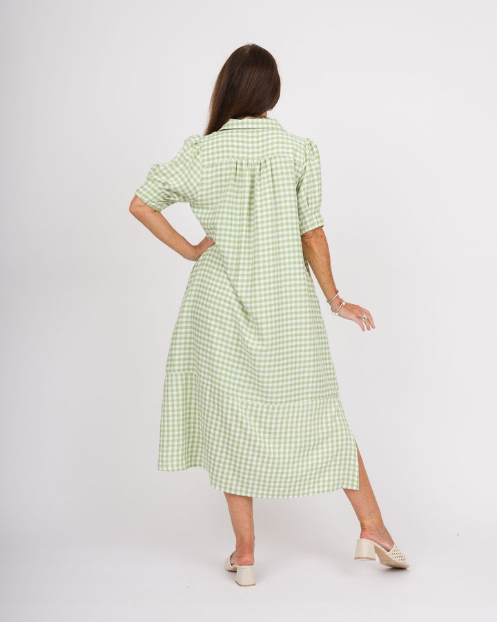 Sage Gingham Check Midi Dress