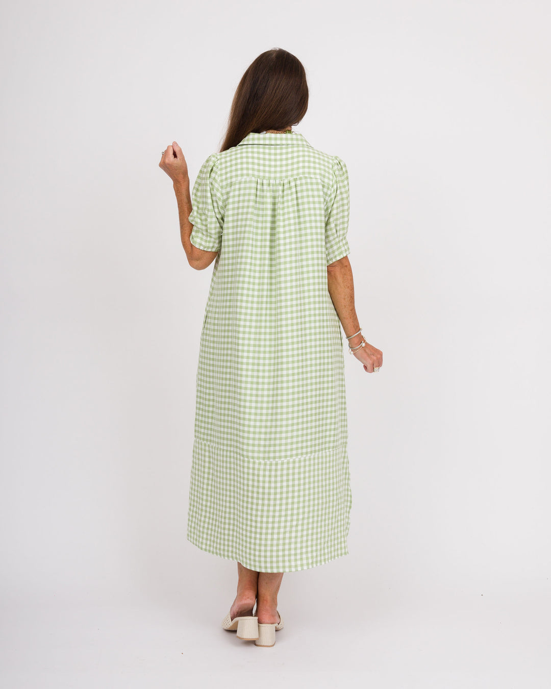 Sage Gingham Check Midi Dress