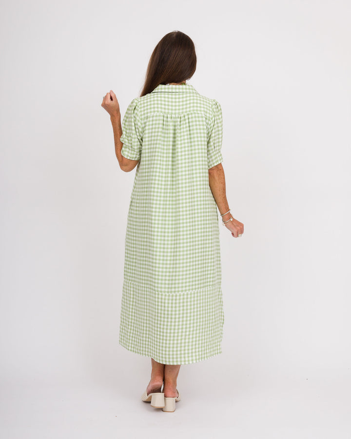 Sage Gingham Check Midi Dress