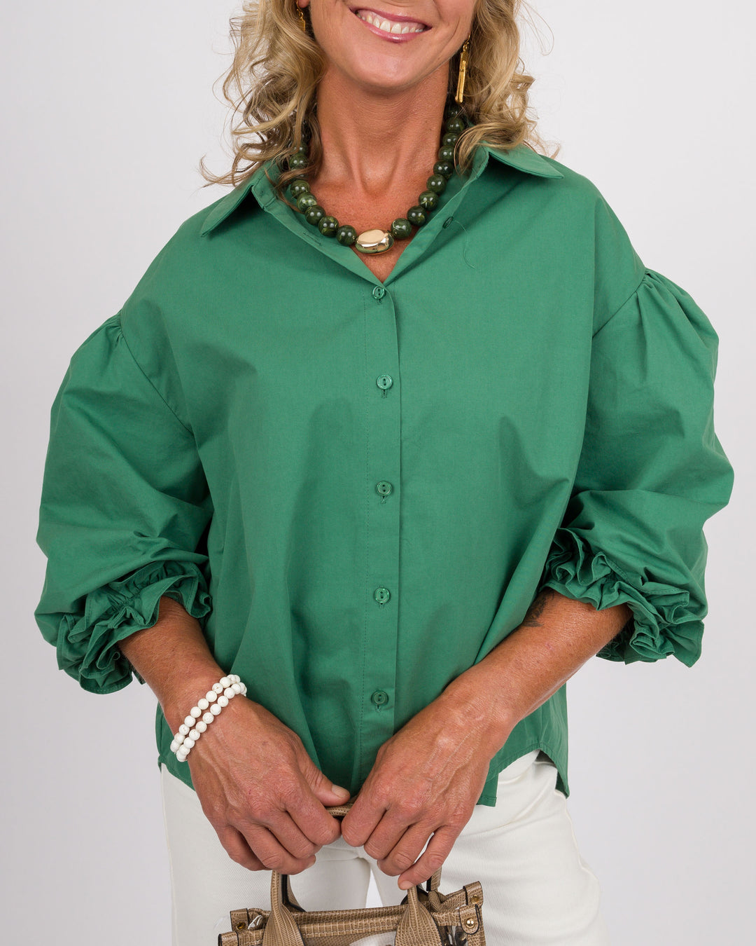 Pacific Green 3/4 Puff Sleeve Top