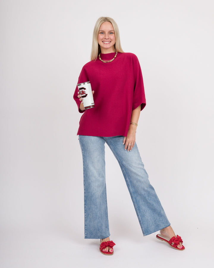 Danni Mock Neck Dolman Top - Crimson