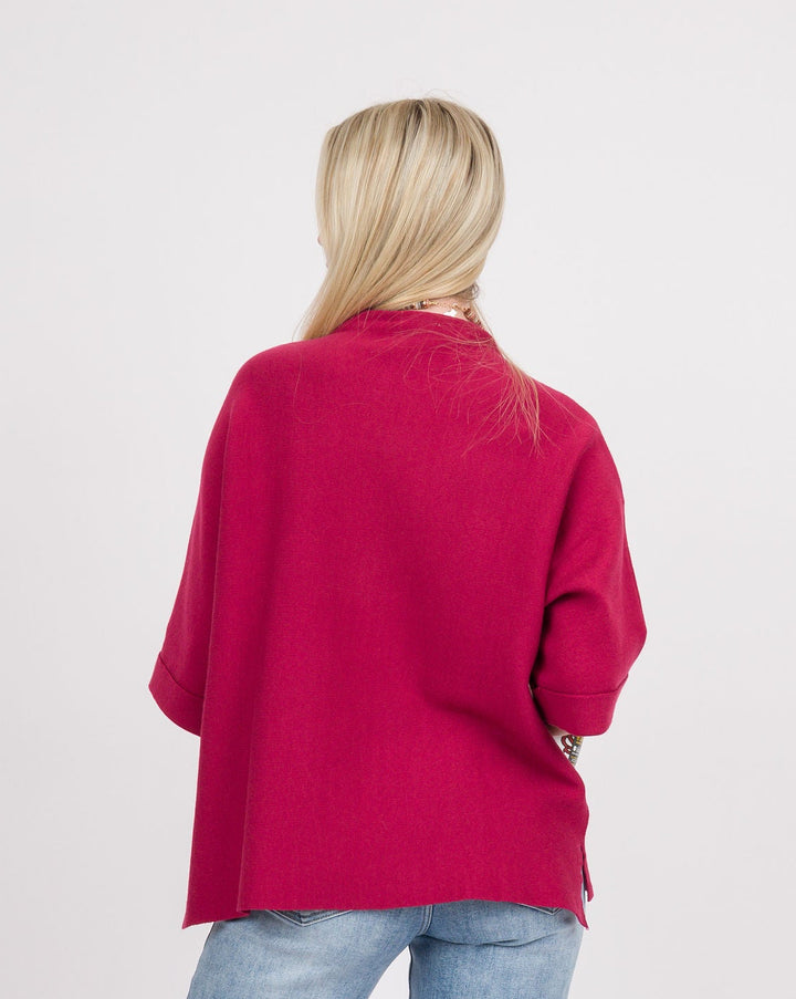 Danni Mock Neck Dolman Top - Crimson
