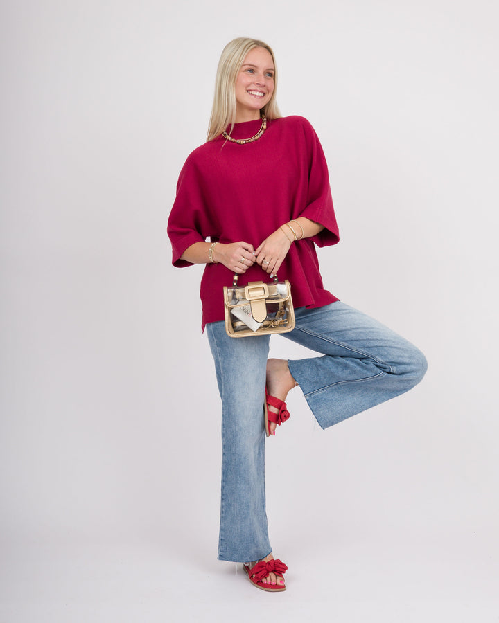 Danni Mock Neck Dolman Top - Crimson