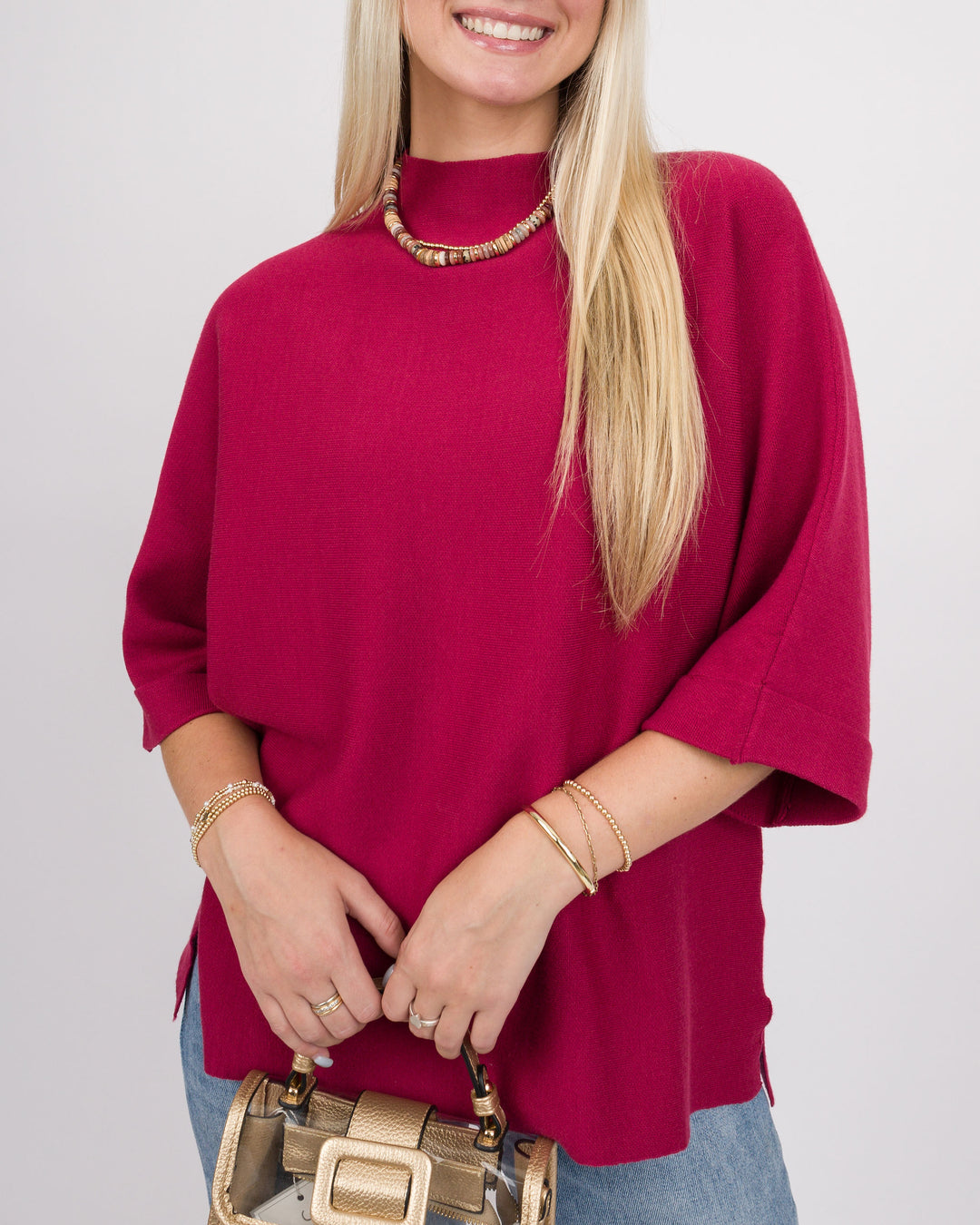Danni Mock Neck Dolman Top - Crimson