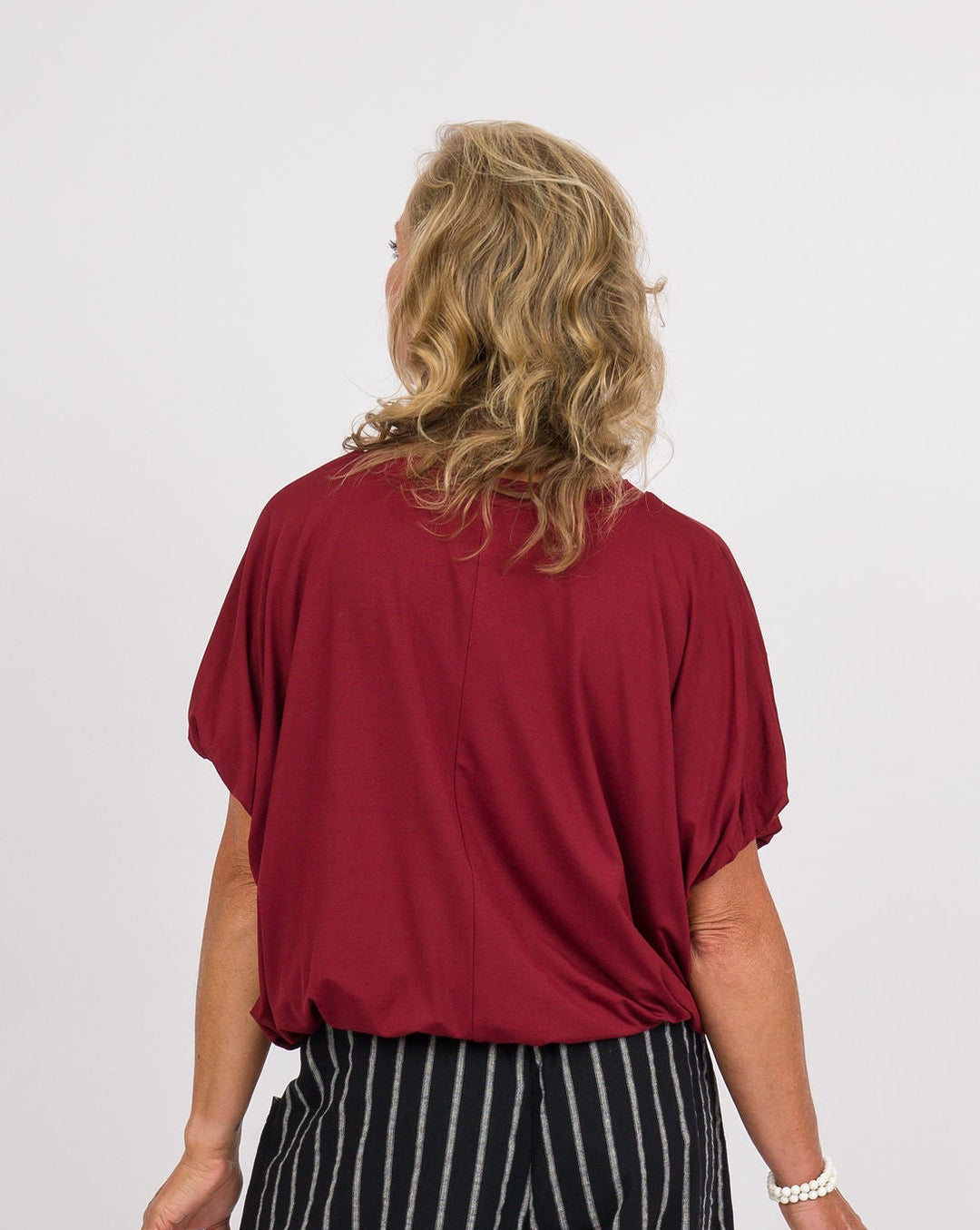 Wine Bamboo Bubble Sleeve Top