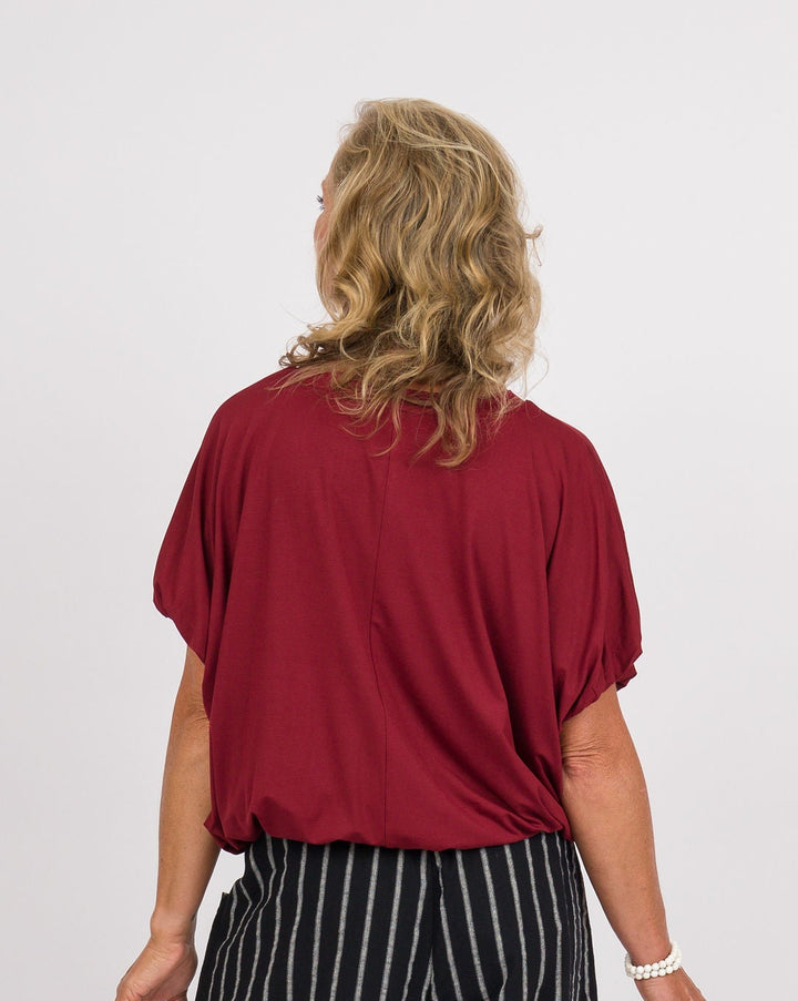 Wine Bamboo Bubble Sleeve Top