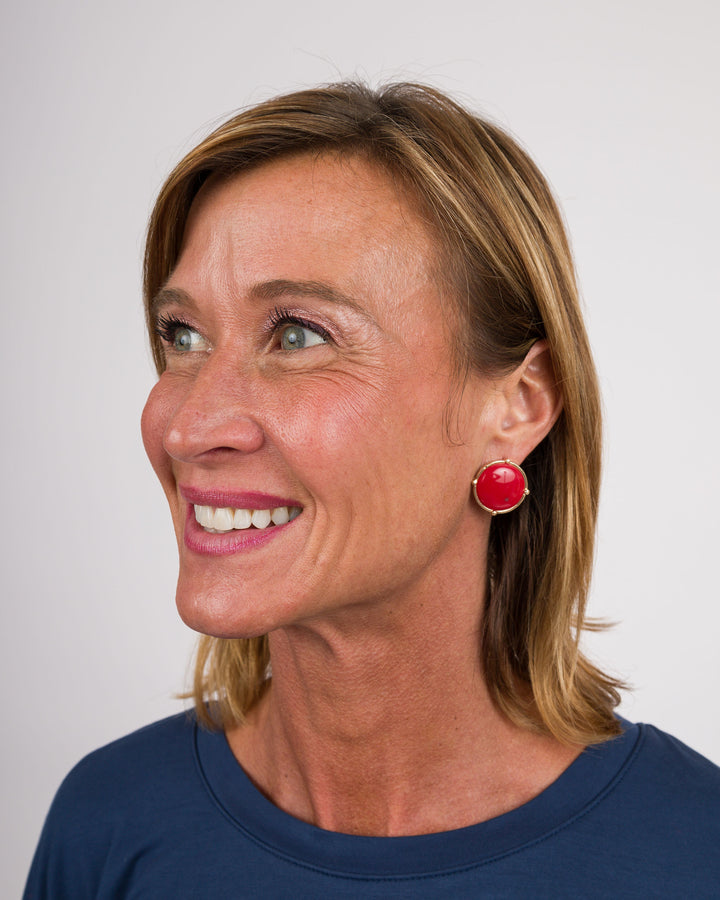 Round Earrings - Red