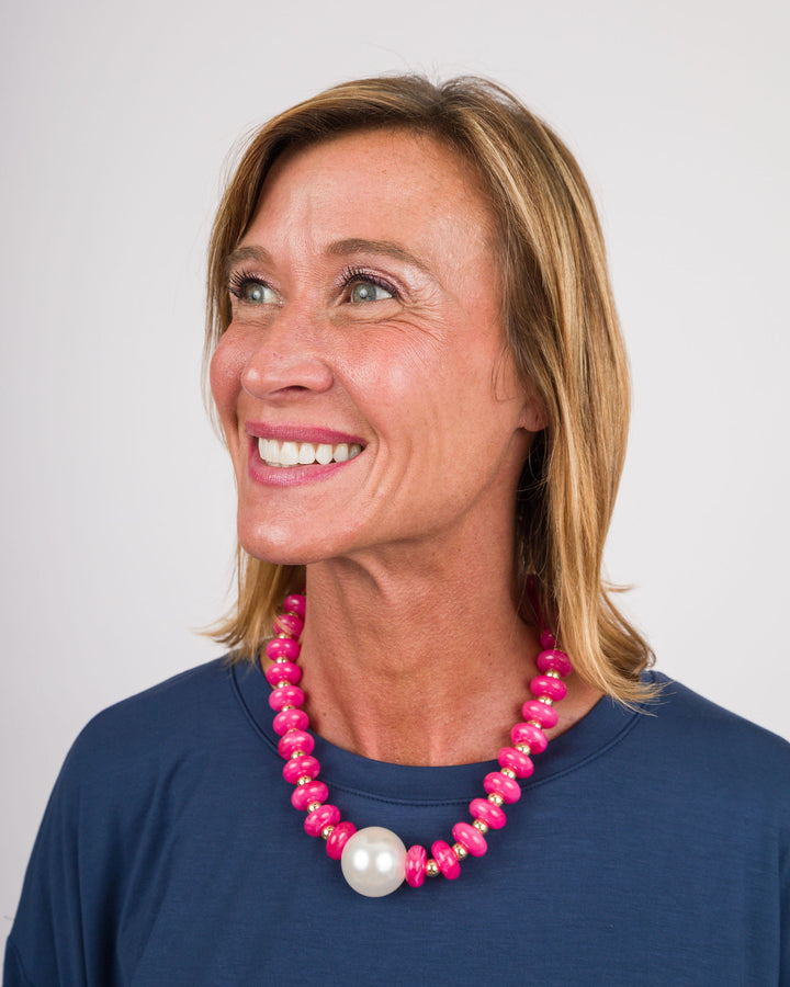 Pearl Accent Rondelle Bead Necklace - Pink