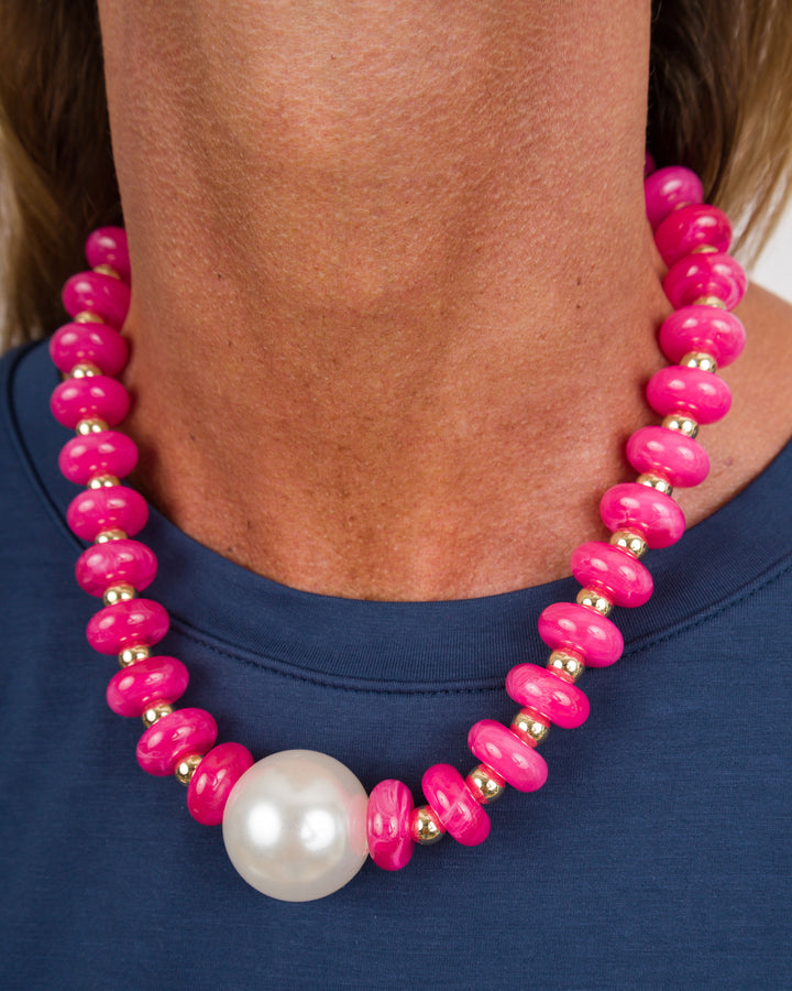 Pearl Accent Rondelle Bead Necklace - Pink