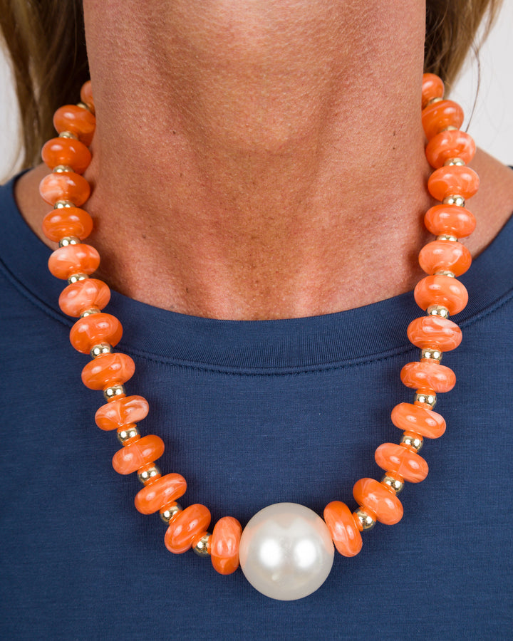Pearl Accent Rondelle Bead Necklace - Orange