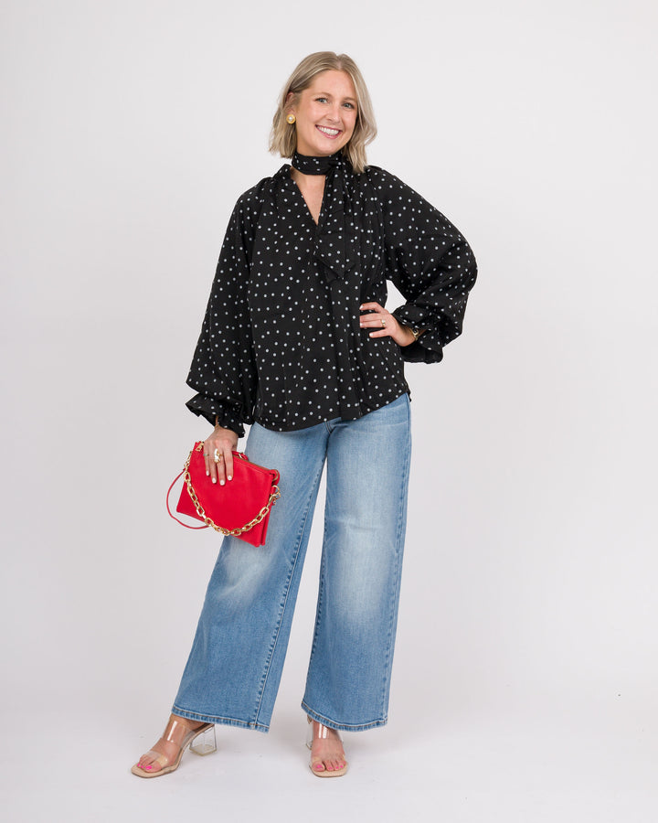 Selah Tie Neck Top - Black