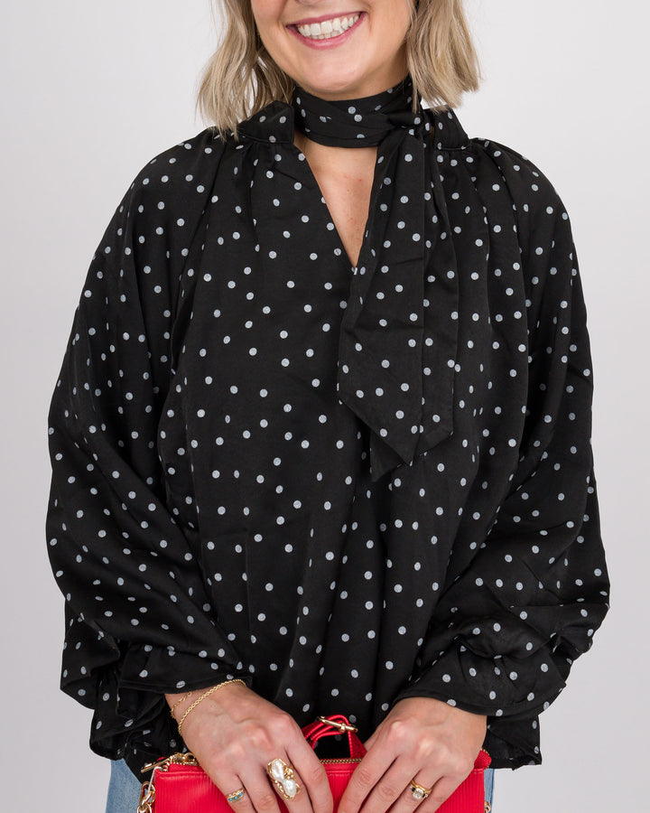 Selah Tie Neck Top - Black